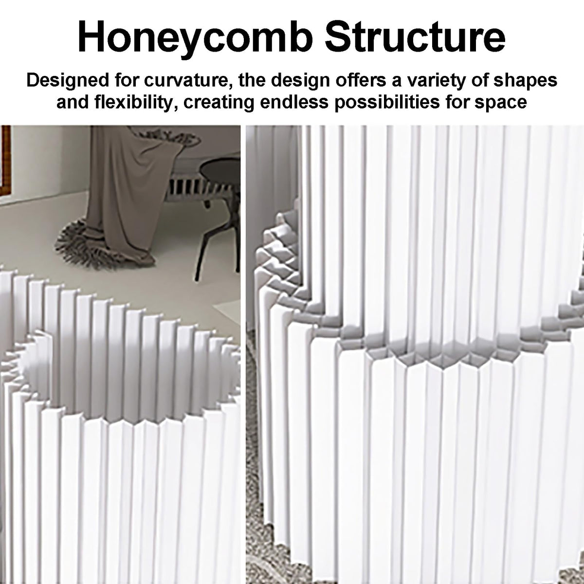 Adjustable Portable Room Divider Screen - Foldable Kraft Paper Partition in White, Multiple, H160xL300cm - Ideal for Privacy and Space Management