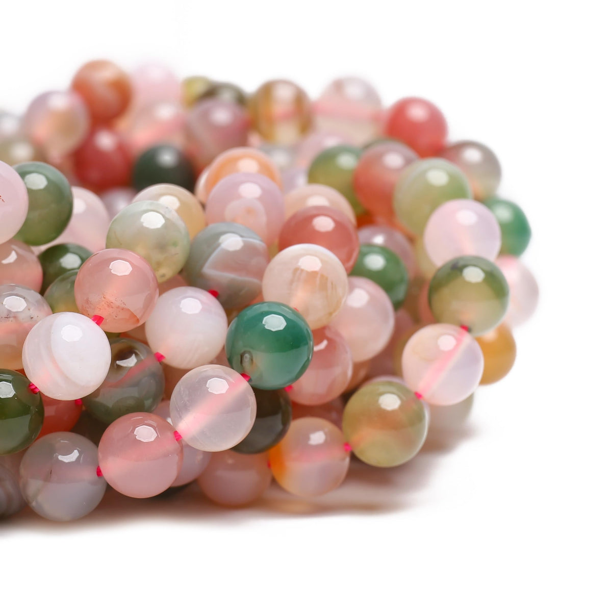 70PCS Natural 8MM Healing Gemstone, Yanyuan Agate Energy Stone Round Loose Beads, Semi-Precious Crystal Beads with Free Elastic String for Jewelry Making DIY