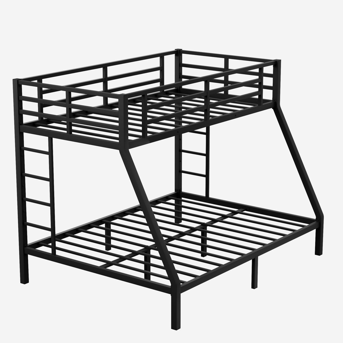Bellemave Metal Bunk Bed Twin XL Over Queen with Ladder ＆ Full-Length Guardrails, Heavy Duty Bunk Bed Frame with Sturdy Slats, Twin XL Over Queen Bunk Beds, Noise Free, No Box Spring Needed, Black