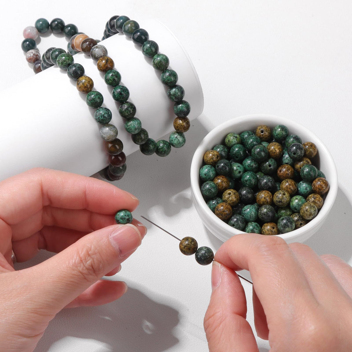 Risyfjew 50PCS 8mm Natural African Turquoise Beads Gemstone Round Loose Beads for Jewelry Making Chakra Crystal Stone Beads for Bracelets Necklace Earrings Making Supplies (50pcs/Strand)