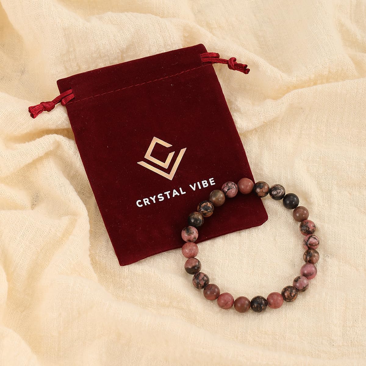 Crystal Vibe Rhodolite Crystal Bracelet for Love and Balance - 8mm Beaded Bracelet for Emotional Healing, Positivity and Protection -Chakra Bracelets Gifts for Women Men - Adjustable Size