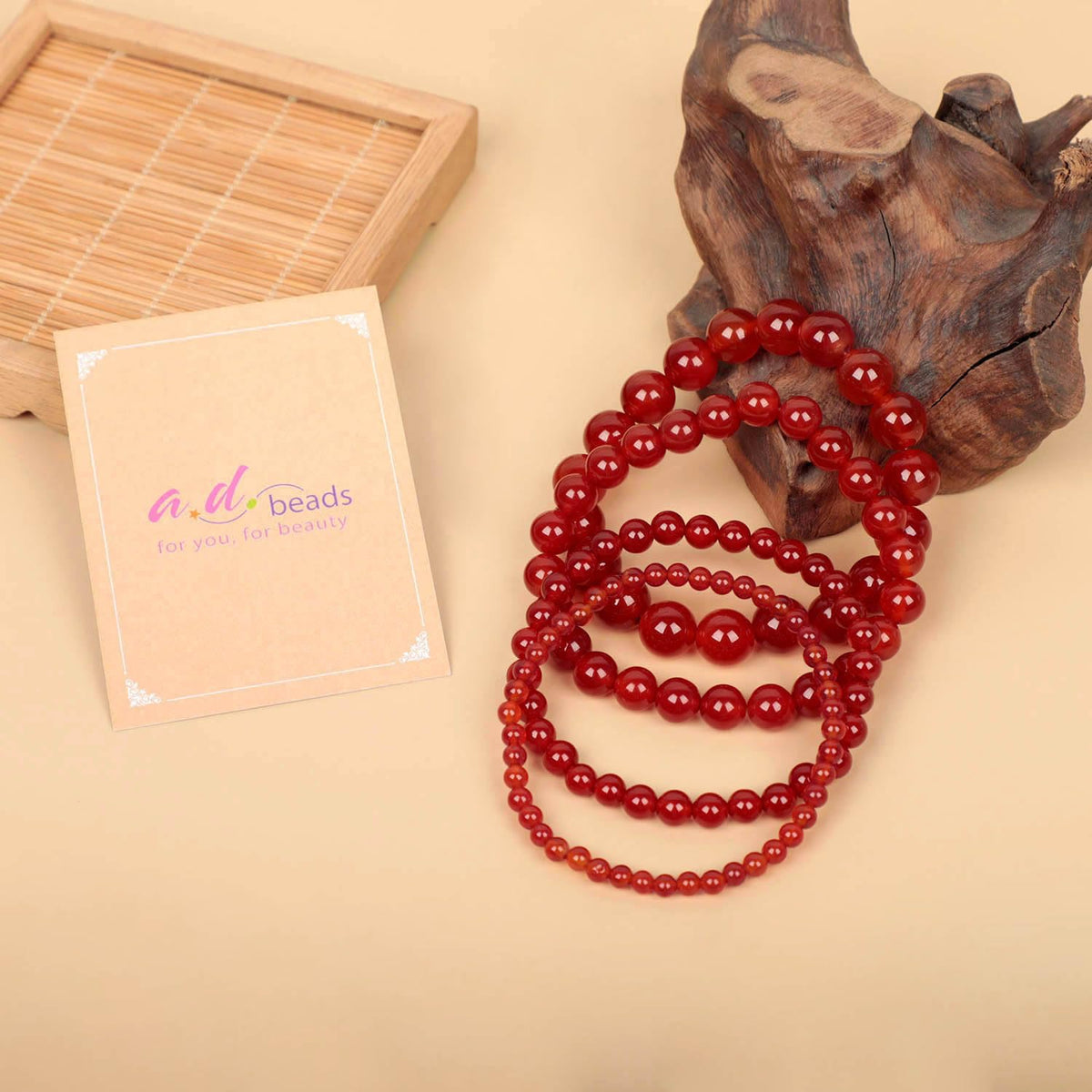 AD Beads Handmade Gemstone Stretch Elastic Bracelet Crystal Healing Reiki Nature's Beauty and Spiritual Essence Unisex (8mm, Carnelian (Life Enjoyment))