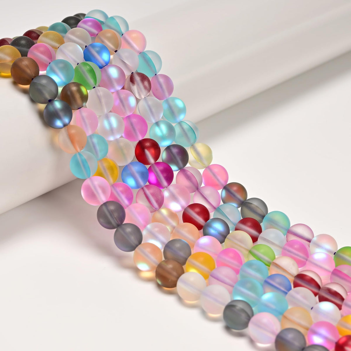6mm Matte Mixed Color Mermaid Aurora Crystal Glass Bead, Glitter Round Synthetic Moonstone Beads for Jewelry Making Bracelets