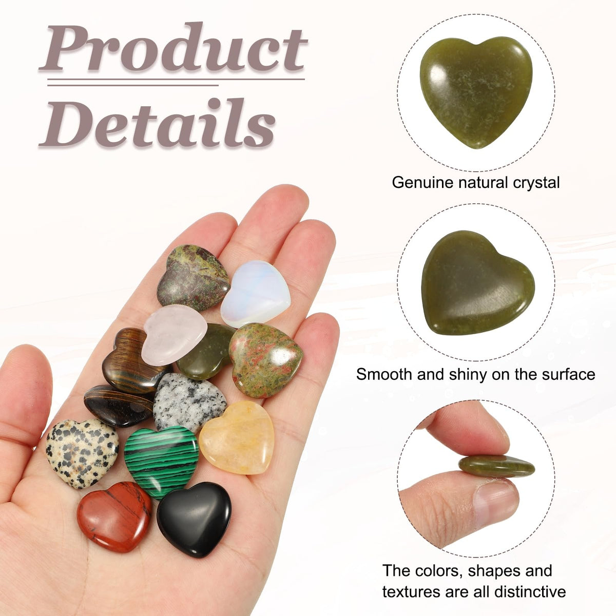 uxcell 5 Pcs Olive Jade Crystal Stones Heart Shaped, 2 cm Tumbled Stones and Crystals, Polished Gemstone Rocks for Women Gifts Meditation Crafting Home Decor