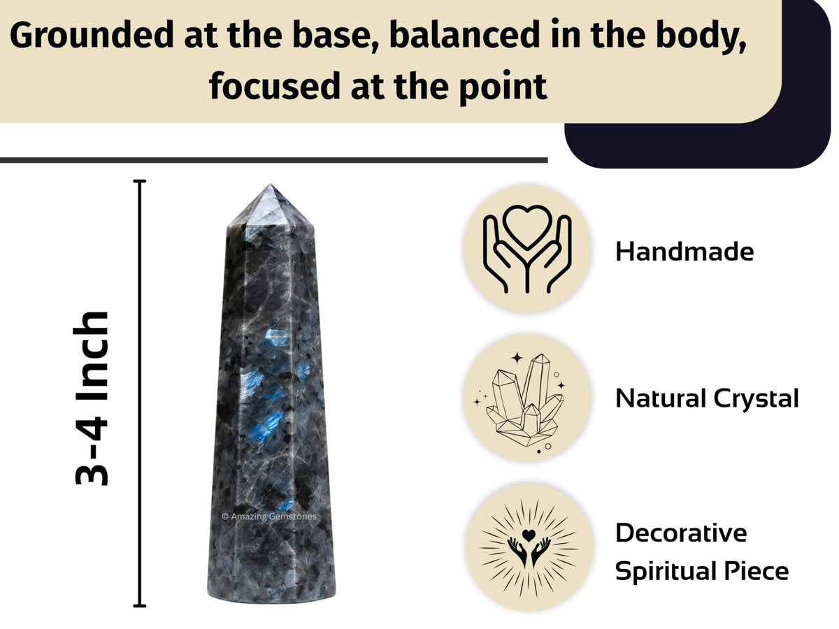 Amazing Gemstone Larvikite Crystal Towers ~ Natural Healing Crystal Point Obelisk for Reiki Healing and Crystal Grid (3" to 4" INCH)