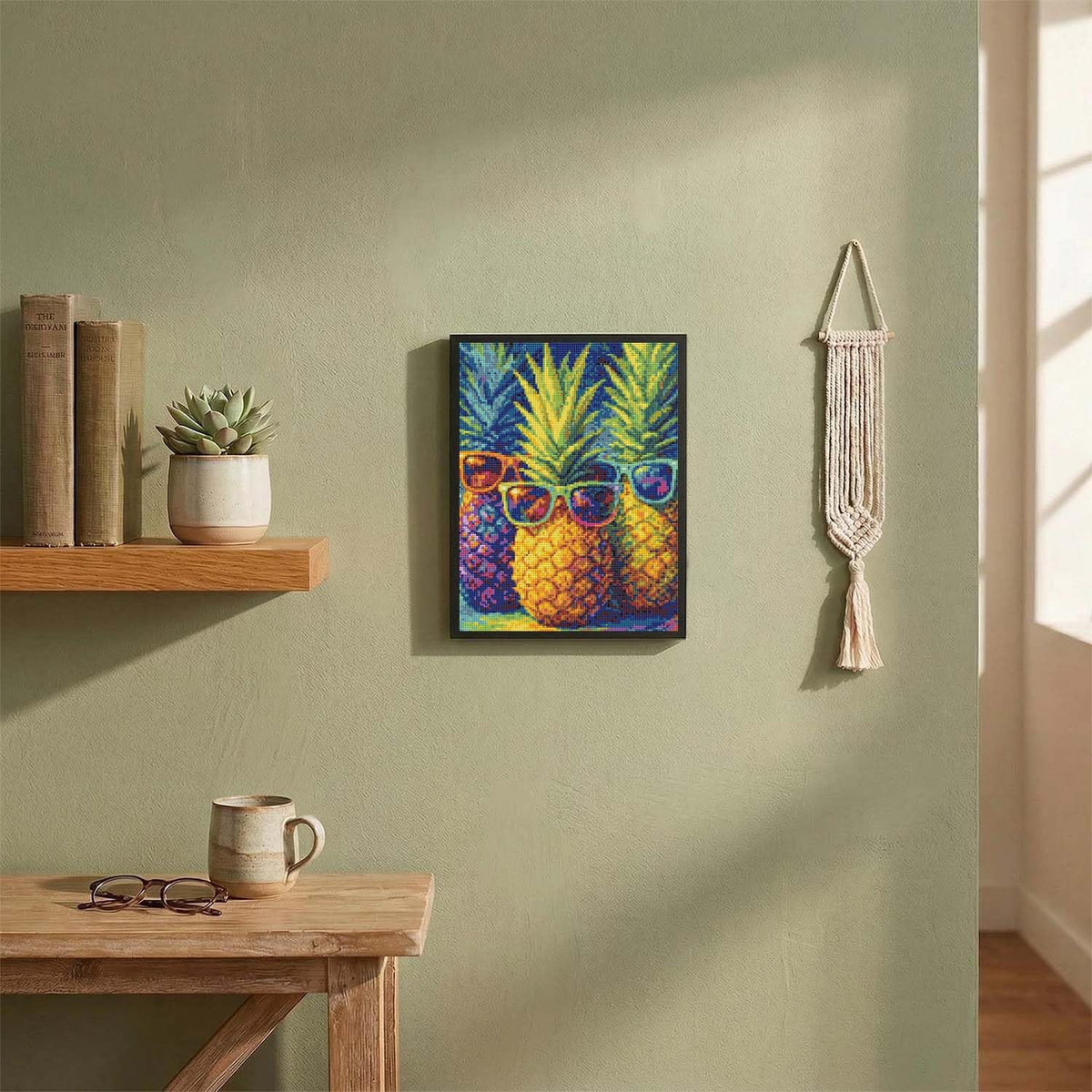 HUINORYA Pineapple Sunglasses Plant Diamond Painting Kit with Frame Full Square Drill DIY Bar Cafe Cave Home Room Wall Bathroom Porch Patio Decor Gift, 16 x 12 Inch