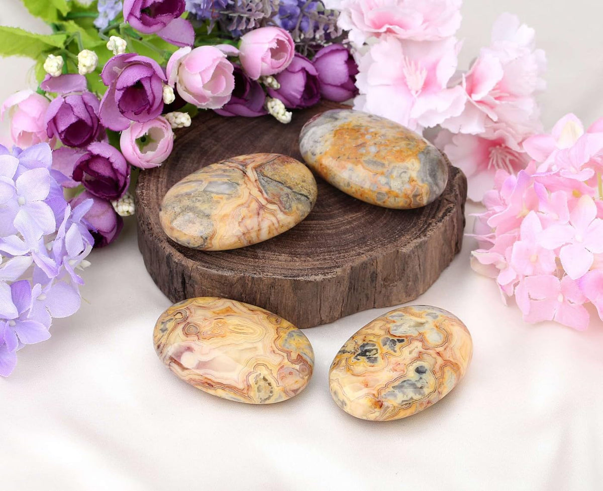 LAIDANLA Yellow Crazy Lace Agate 2.4" Large Palm Stone Healing Crystals Natural Gemstones Calming Effects Energy Balancing Reiki Polished Worry Stone Cleansing Protection 1PC