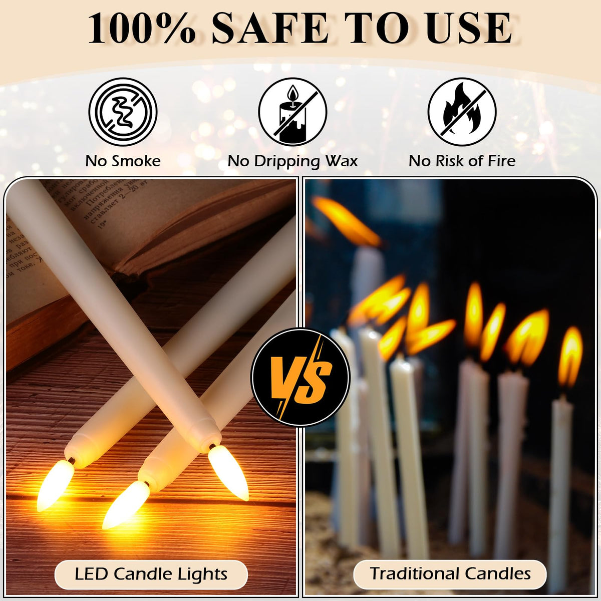 Reginary 48 Pcs Flameless Taper Candles with 4 Remote, Battery Operated Flickering Flameless Taper Candles 3D Wick Fire LED Faux Wax Lights for Wedding Christmas Holiday(Ivory,11 Inches)