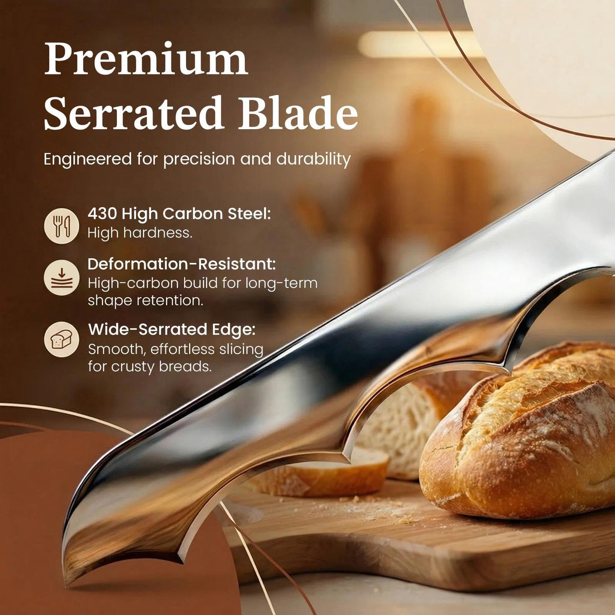 COOKEERS Adjustable Sourdough Bow Bread Knife – Large Bread Slicer for Homemade Bread with Serrated Stainless Steel Blade&Precision Thickness Guide, Even Slice Cutter for Baguettes, Bagels.
