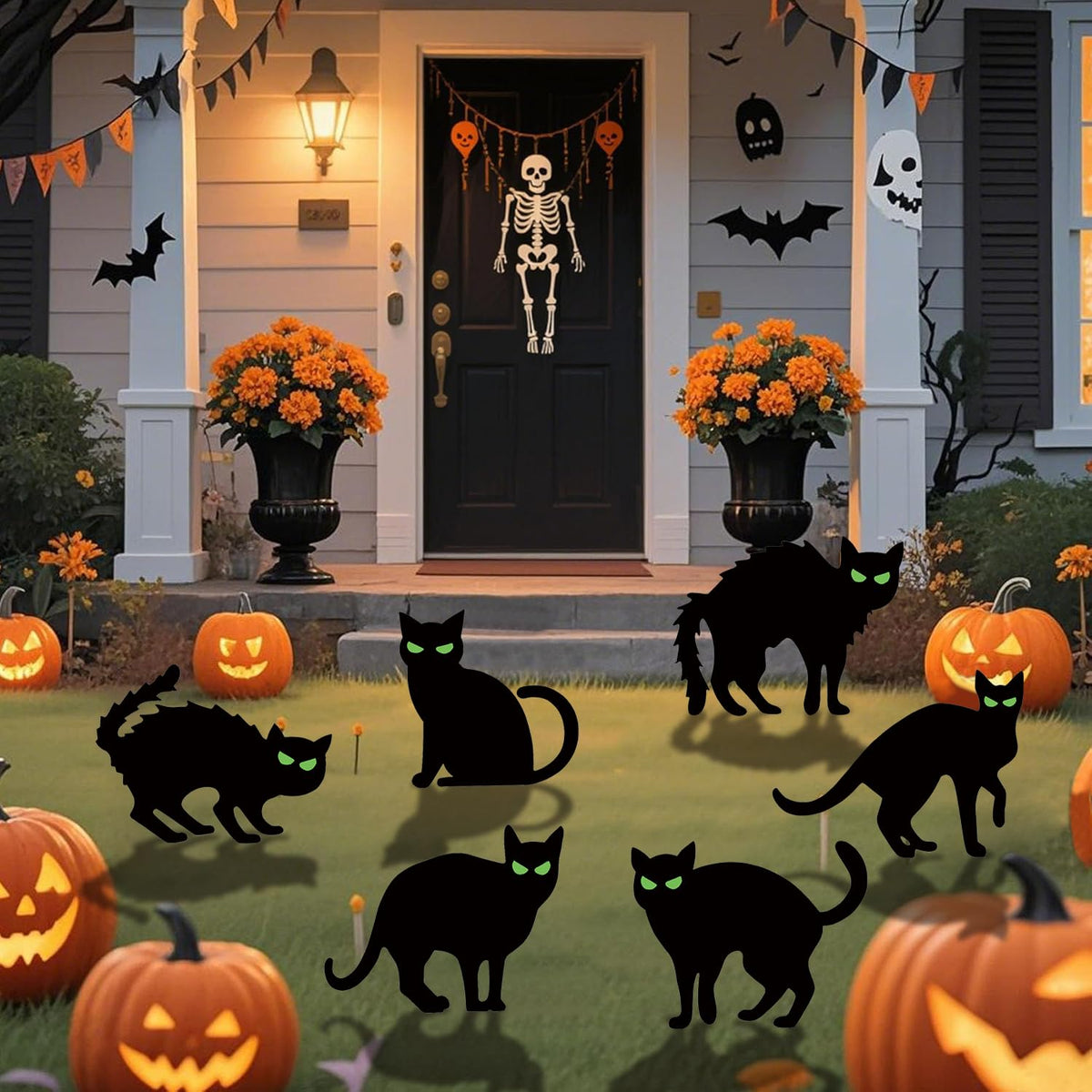 Halloween Decorations Outdoor, 8PC Black Cat Yard Signs with Stakes, Scary Silhouette Glow in Dark Eyes, Waterproof Corrugated Plastic Lawn Decor for Halloween Party Decor