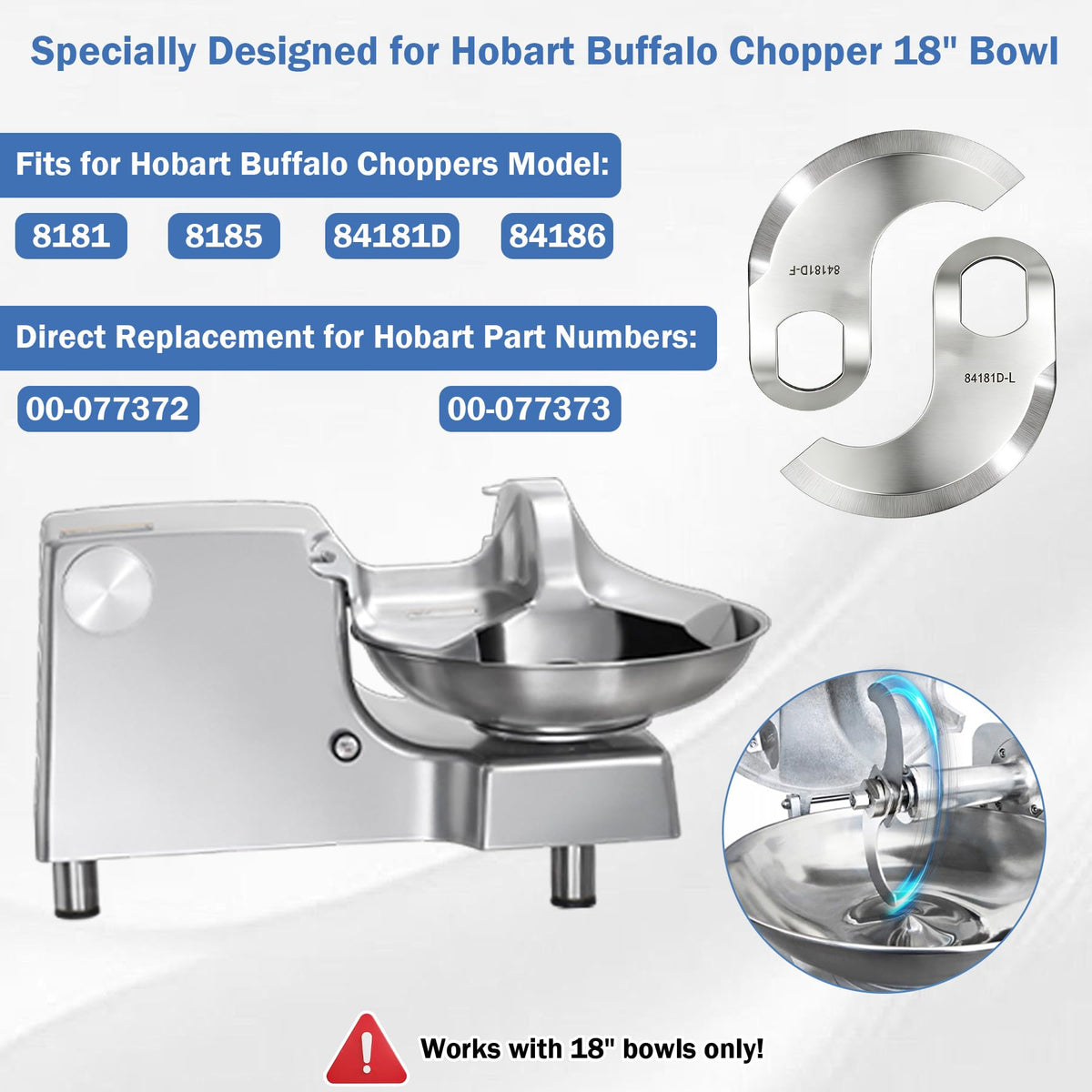 84181D Buffalo Chopper Blades Replacement for Hobart 8181, 8185, and 84186 Series Food Choppers 18" Bowl, Food Cutter Choppers Knives Replaces for Hobart 00-077372, 00-077373