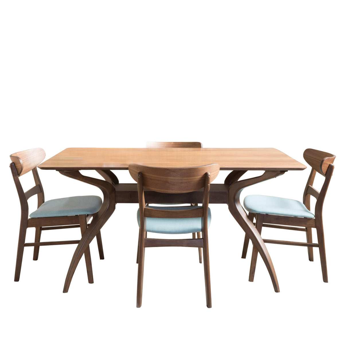 Christopher Knight Home Idalia Curved Leg Rectangular Dining Set, 5-Pcs Set, Natural Walnut / Mint