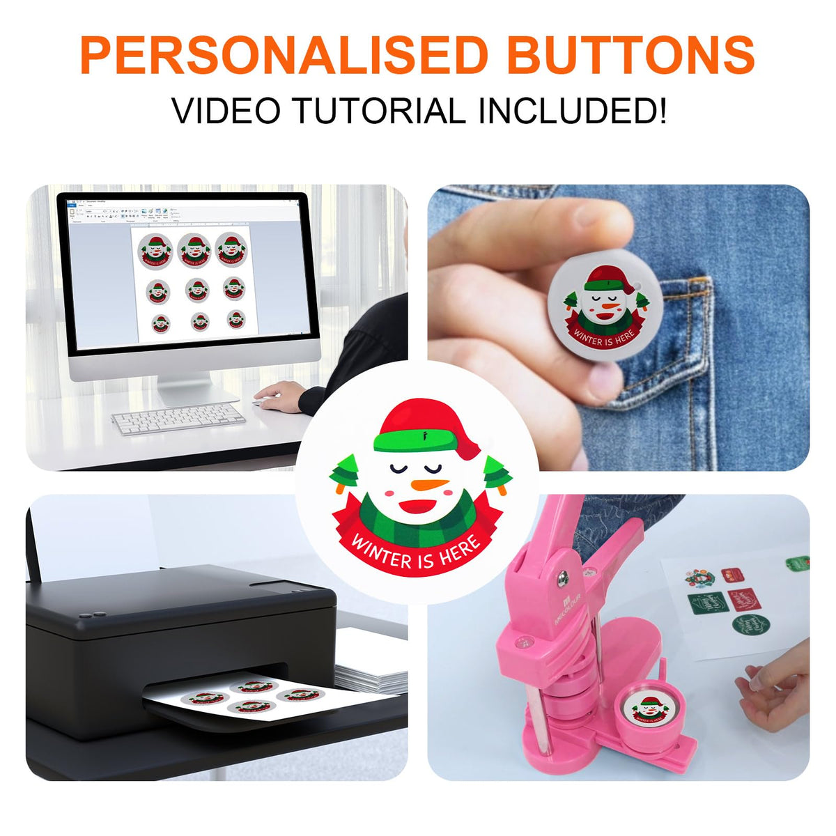MECOLOUR Button Maker Machine Multiple Sizes 1.26+1.73+2.28 inch Pin Maker Machine,150pcs Button Badge Making Supplies,Button Press Machine for DIY Personalized Pinback Buttons Children DIY Gift(Pink)