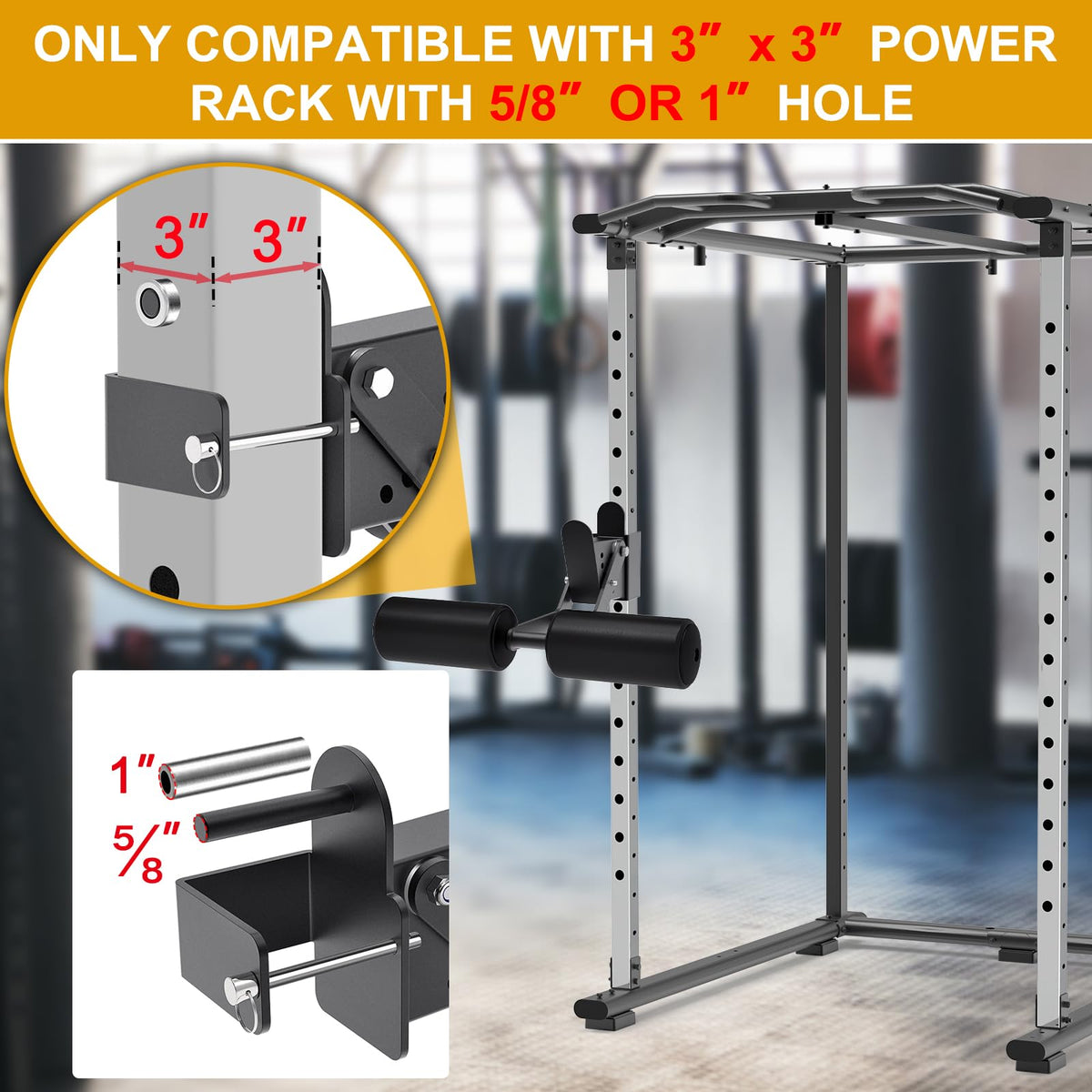 Kipika Nordic Hamstring Curl Squat Rack Attachment for Power Rack with 5/8" or 1" Hole - Adjustable Leg Hold Down Attachment with Premium Leather Surface (for 3" x 3" Power Cage with 5/8" or 1" Hole)
