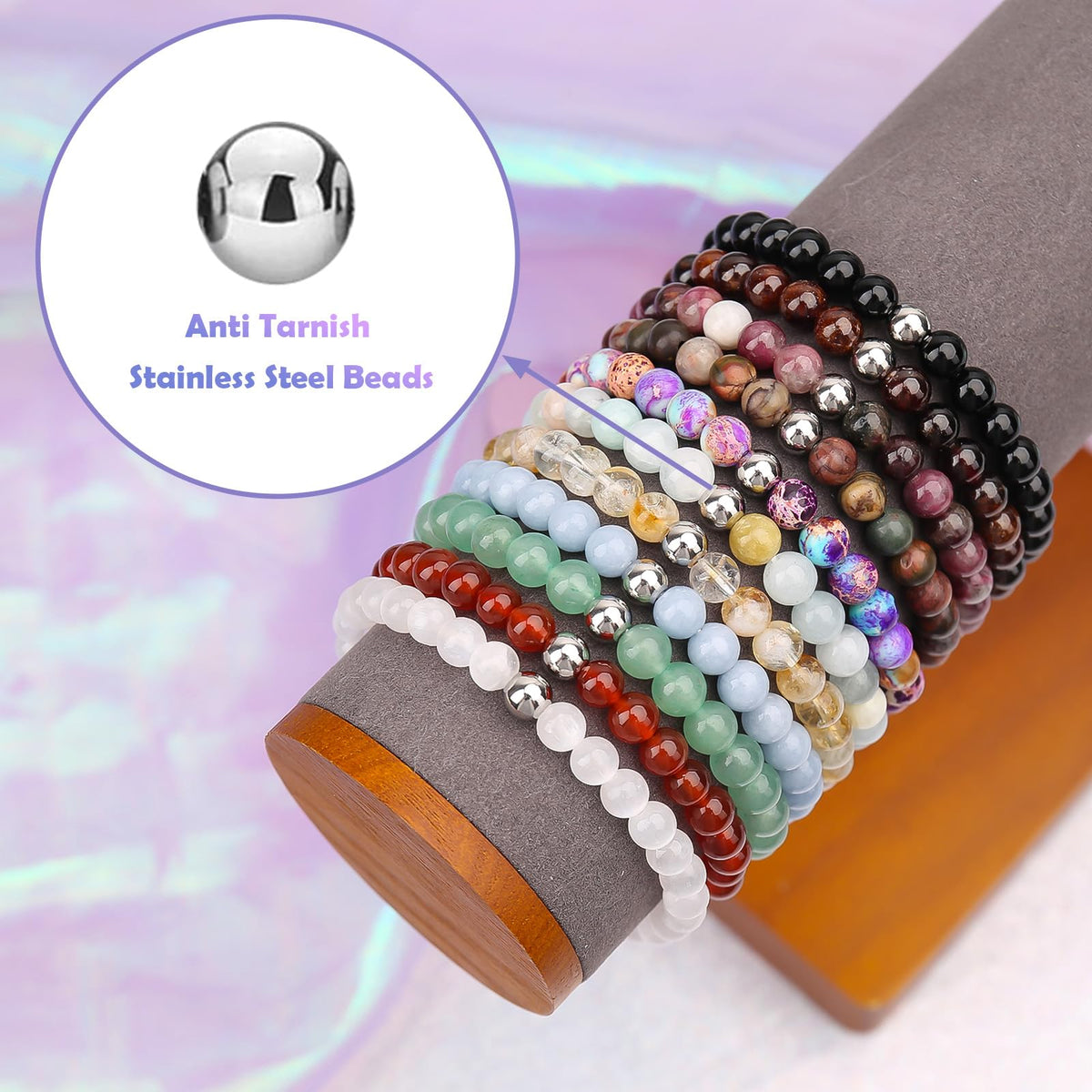 BONNY BOXX 8mm Natural Stretch Pink Opal Bracelet for Unisex, Handmade Elastic Healing Crystal Gemstone Bracelet Yoga Stress Relief Gift for Men Women