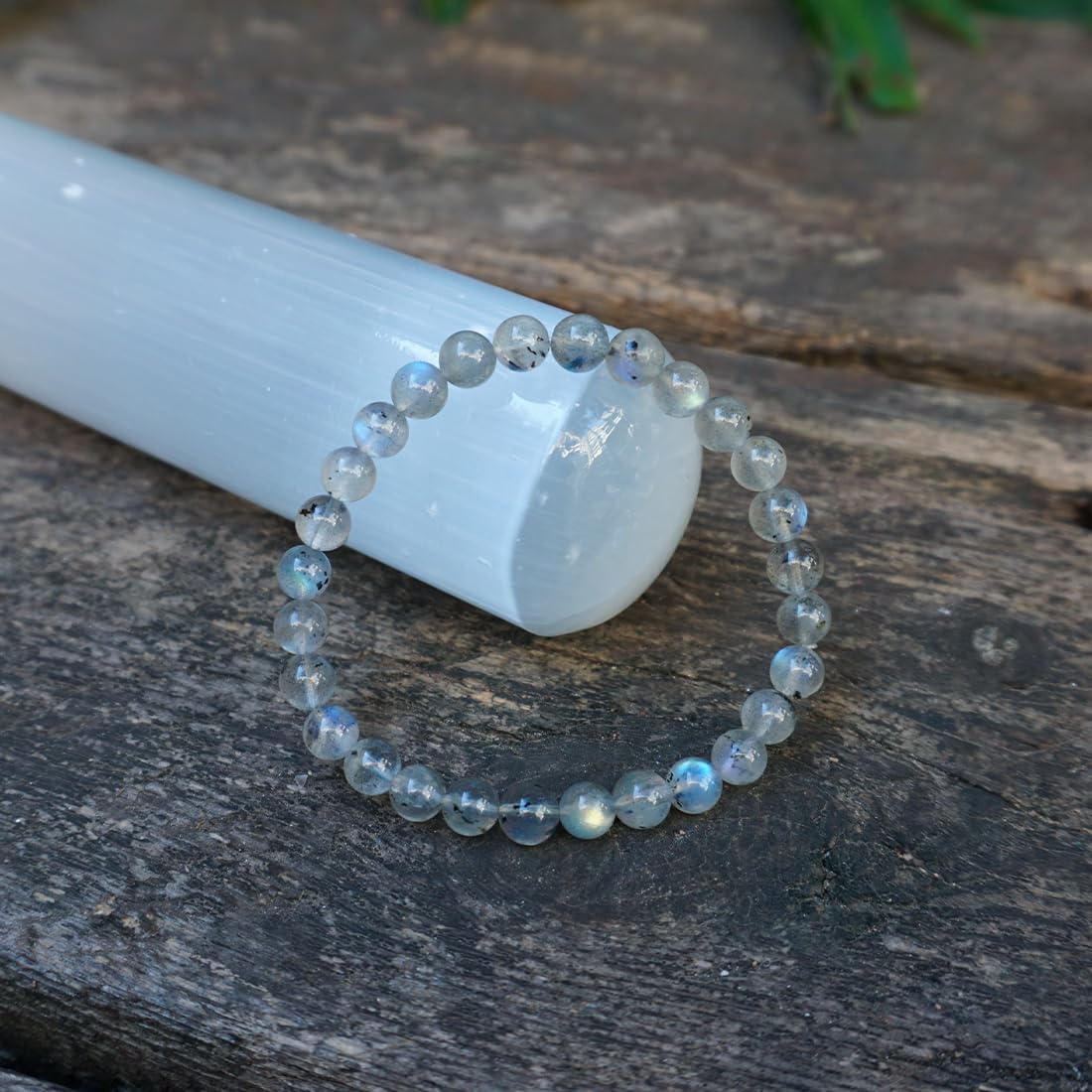 Natural Labradorite Crystal Bracelet 6mm | Crown Chakra Stone with Leather Pouch, Gift Box & Extra Beading Kit | Fits 6.5-7 inch Wrist
