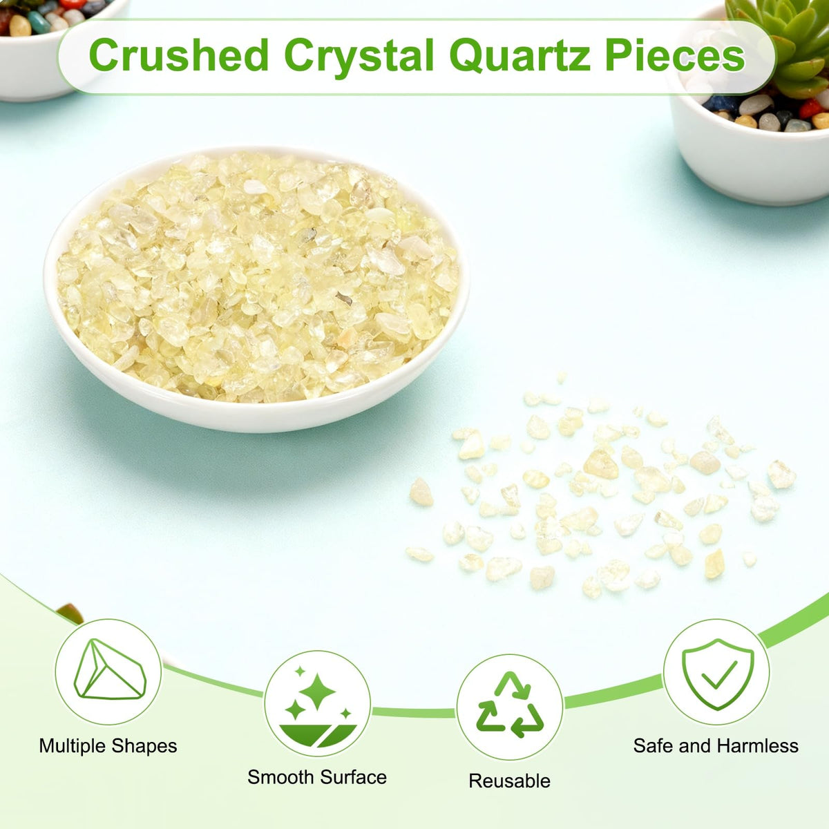 M METERXITY 1.1lb/500g Assorted Tumbled Chips Stone, 5-7 mm Crushed Crystal Quartz Pieces for Vases Filler/Aquarium/Succulent Plants Decor, Irregular Shaped Stones [Light Yellow]