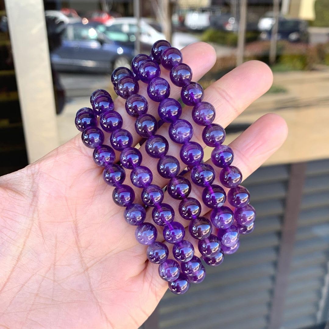Adabele Real Natural Grade A Purple Amethyst Bracelet 7.5 inch Stretch Gemstone Beaded Bracelet Chakra Healing Crystal Stone Jewelry Women Mom Gift (Unisex) GB8-B7