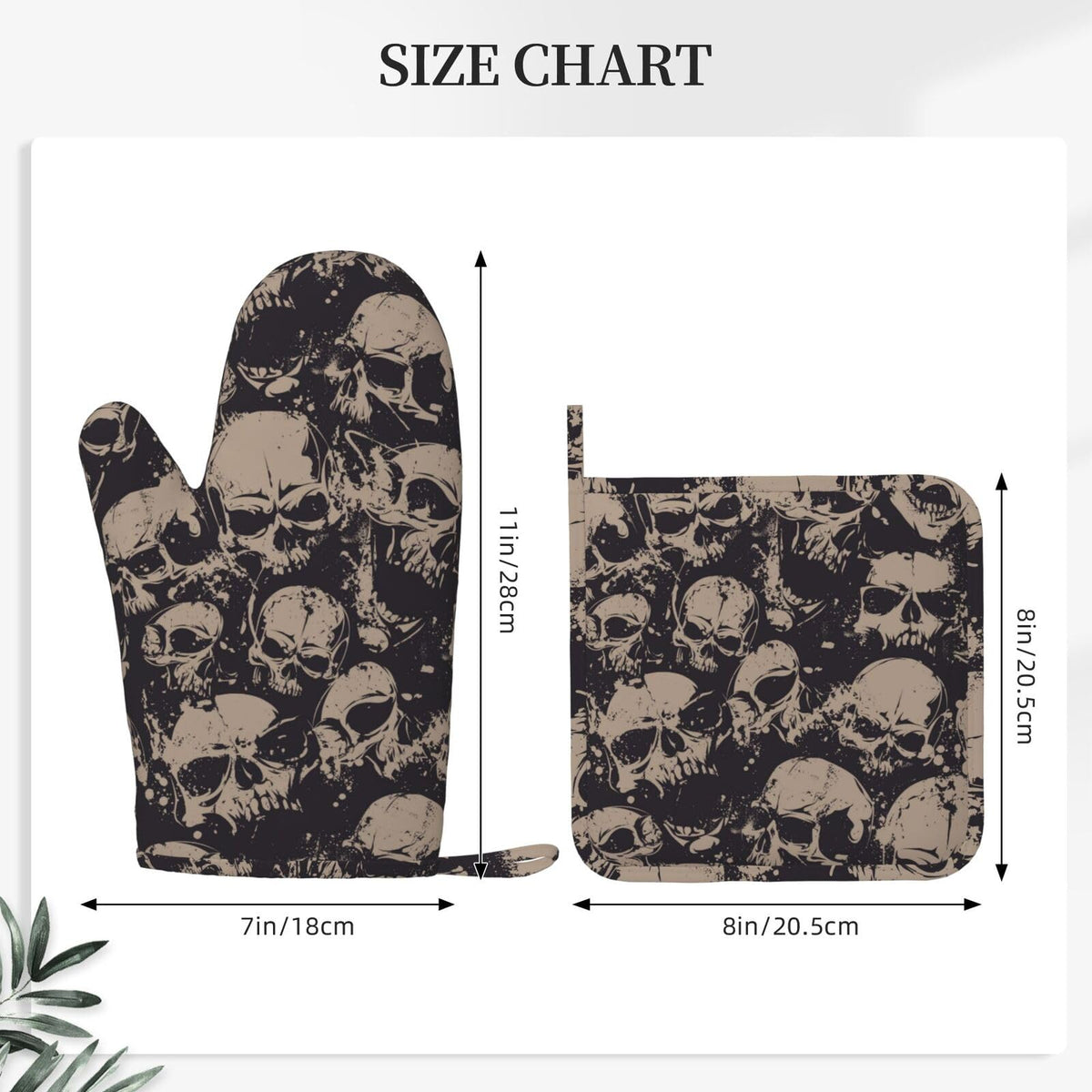 Grunge Horror Scary Skull Oven Mitts and Pot Holders Set of 4 Silicone Heat Resistant Oven Mitten Potholders Non Slip Gloves Kitchen Decor for BBQ Cooking Grilling Baking