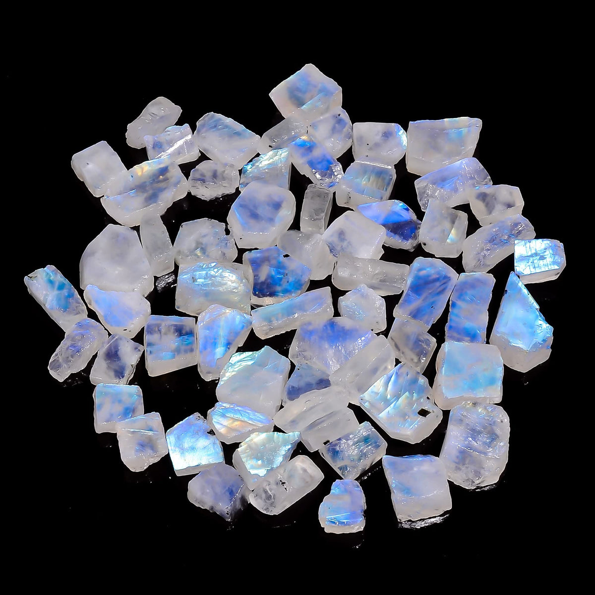 Gemkora 50 cts, 4-6pcs, Natural Rainbow Moonstone Rough Gemstone, Raw Crystals, Moonstone Rock, Jewelry Making Supplies, Chakra Healing Crafts & DIY Stone [12-16mm]