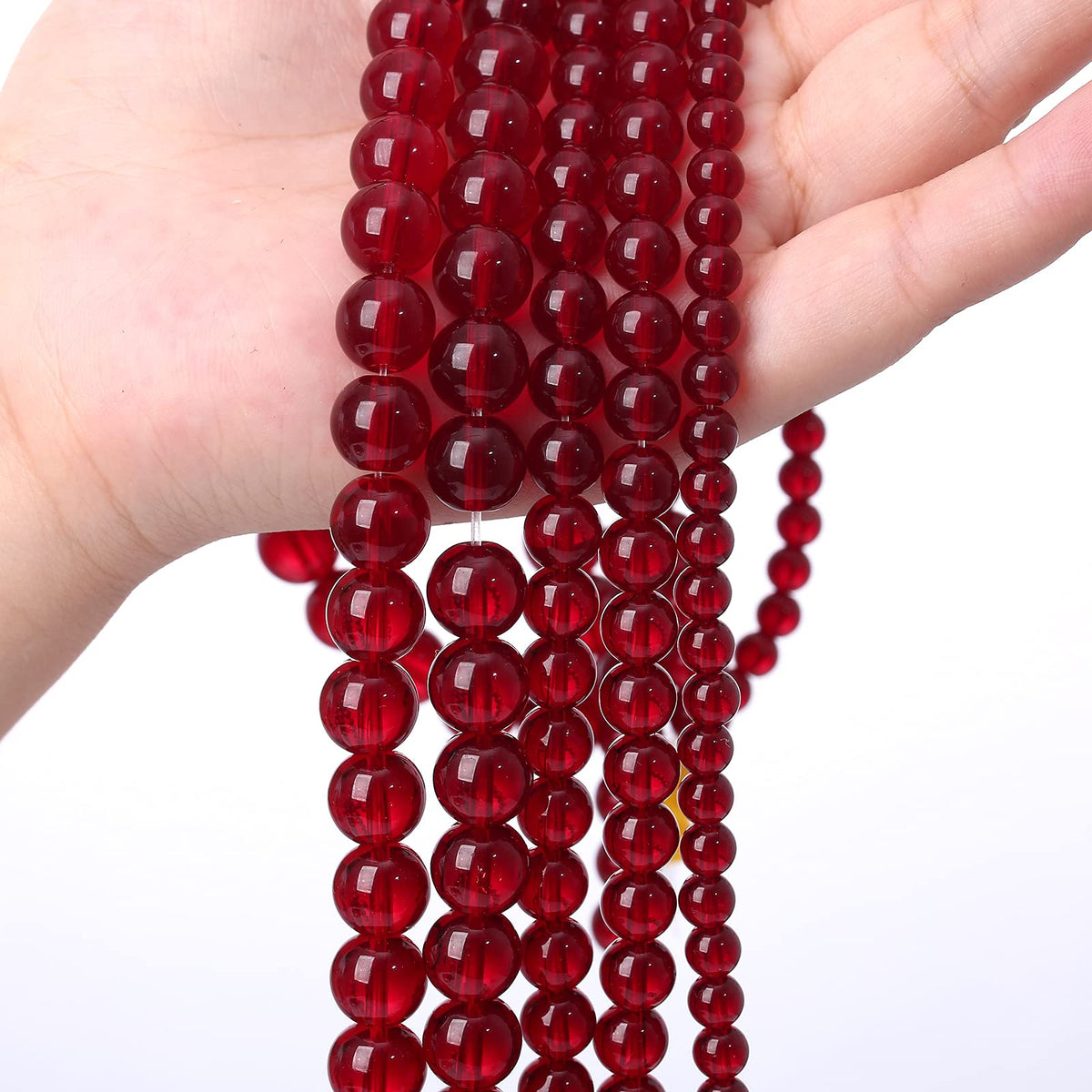 Smooth Garnet Red Glass Crystal Round Loose BeadsFor Jewelry Making DIY Bracelet Necklace Accessories 6mm 68pcs 15" Strand(Garnet Red Glass, 6mm)