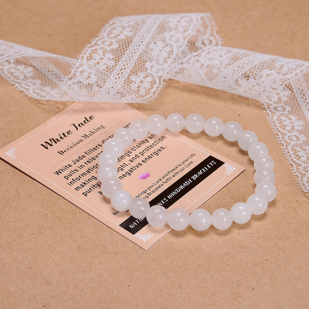 AD Beads Handmade Gemstone Stretch Elastic Bracelet Crystal Healing Reiki Nature's Beauty and Spiritual Essence Unisex (10mm, White Jade (Decision Making))