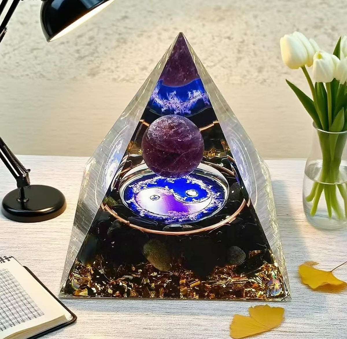 ycyingcheng Moonstone Crystal Orgone Pyramid Ogan Crystal Energy Tower, Nature Reiki Chakra Crushed Stone Jewelry, Crystal Pyramid for Home Decor (Crystal Pyramid-03)