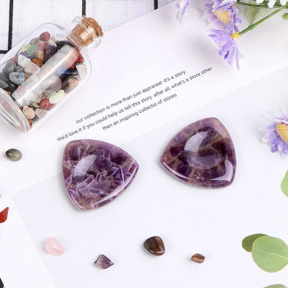 LEADGEM Amethyst Crystal Worry Stone Thumb Stones for Anxiety Relief Healing Amethyst Crystals Triangular Shaped Women Gifts 1.7"
