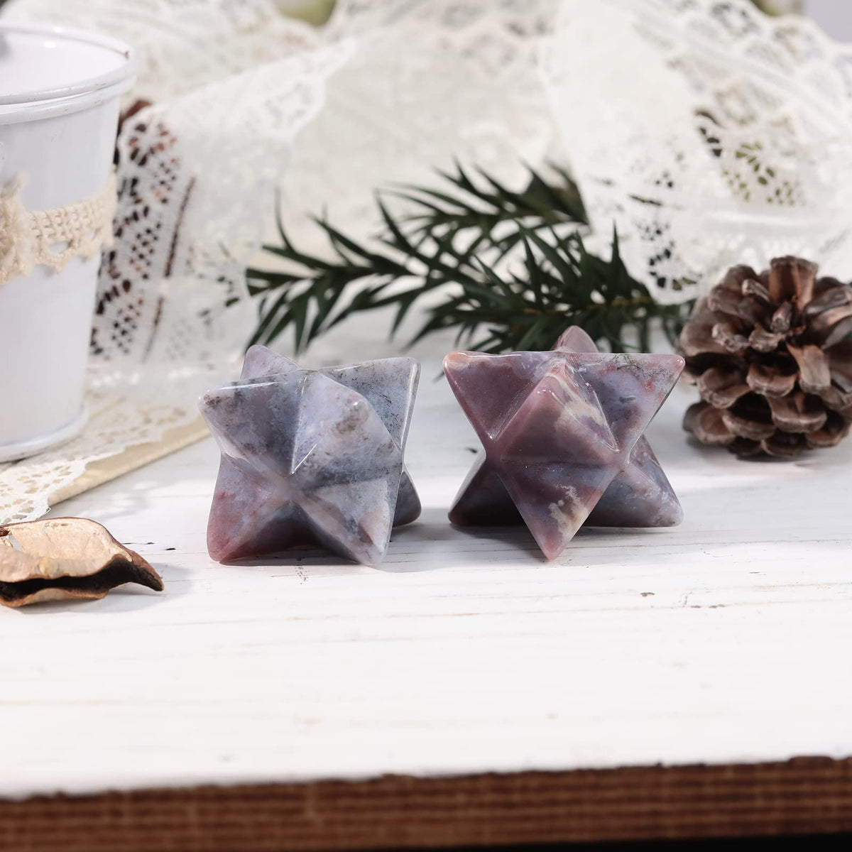 Loveliome Natural India Agate Merkaba Crystal Protection Sacred Meditation Energy Generator Healing Chakra Six-Pointed Star 1 Inch