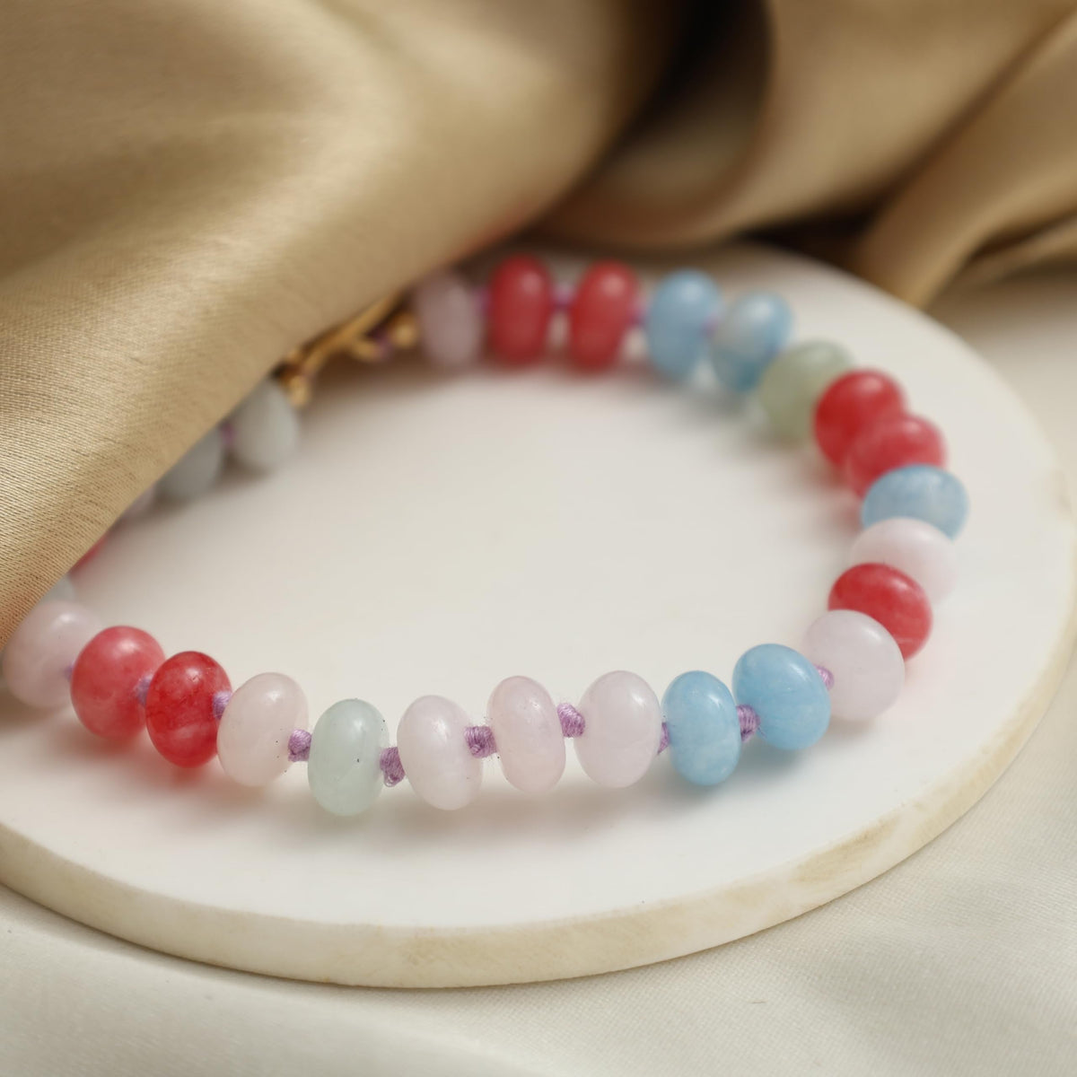 Gempires Smooth Beads Colorful Bracelet Handmade Beaded Crystal Jewelry Hypoallergenic Healing Gemstone Bracelets For Women 8 Inch Gold Plated Elegant Gift For Her