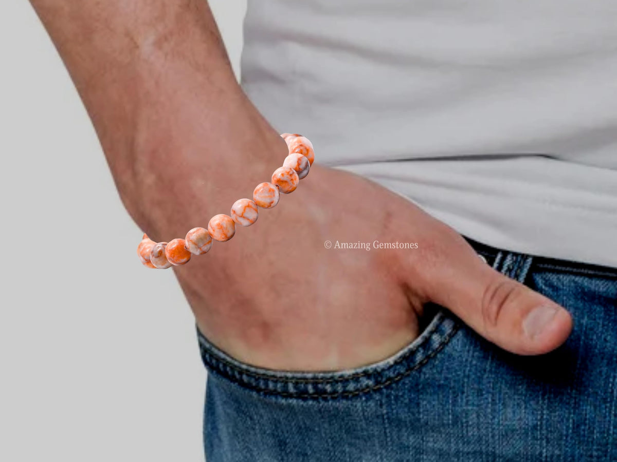 Amazing Gemstone Red Picasso Jasper Bracelet for Women Men's Gifts - Protection Healing Crystal Bracelet - 8mm Gemstone Beaded Adjustable Bracelet Pulseras Para Hombres Mujer Stocking Stuffers