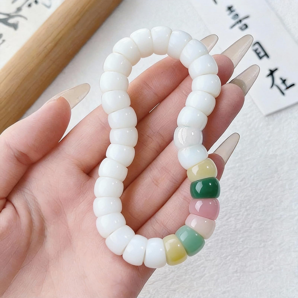 Embtrem Fidget Bracelet Natural Bodhi Seeds Beaded Bracelets Zen Fidget Stretch Bracelets Alleviate Anxiety Stress Protection Healing Bodhi Jewelry Gifts for Women Men