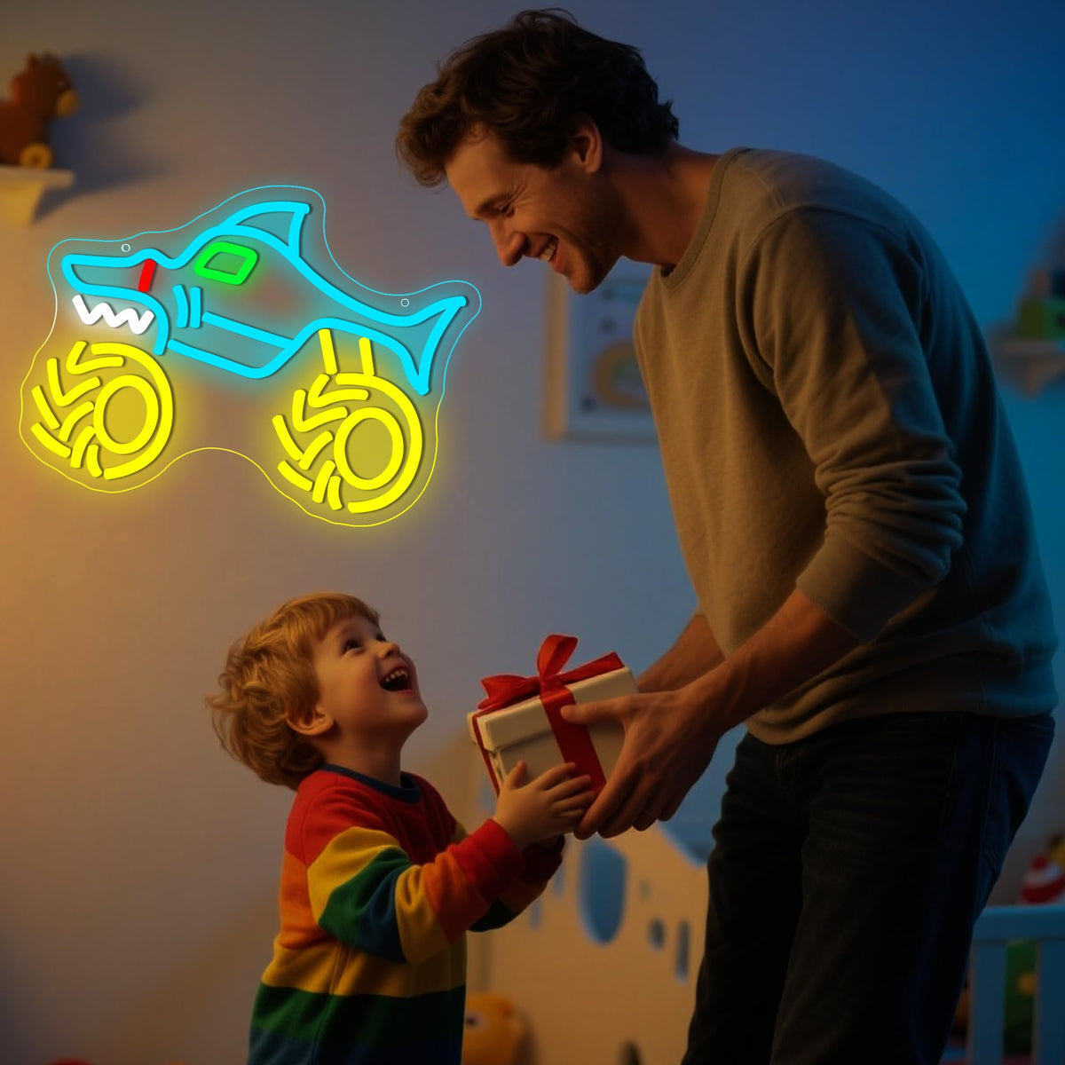 Monster Truck Neon Sign for Wall Decor Monster Truck LED Neon Light for Teen Boy Room Bedroom Playroom Living Room Bar Party Garage Man Cave Decor Birthday Gifts Dimmable Size 13.7 * 10.1 In(TWP324)