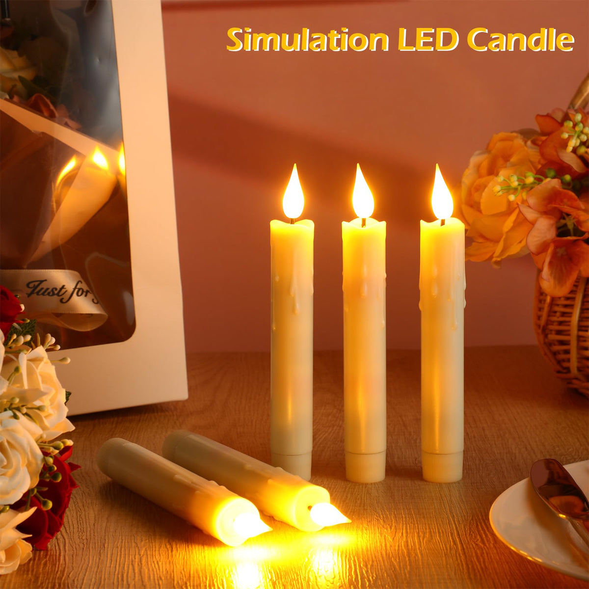 Baquler 48 Pcs 6.5 Inch Ivory Flameless Taper Candles LED Candle Sticks Battery Operated Flickering LED Candlestick Window Plastic Candle for Wedding Halloween Christmas Decor(No Battery)