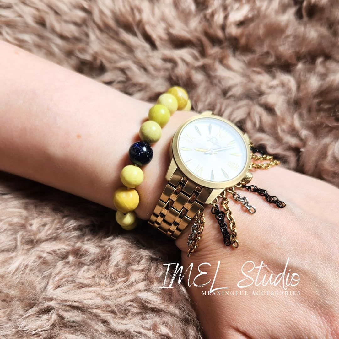 Handmade Jewelry: Crystal Bracelets for Women with Natural Gemstones - Boho Gifts by IMEL Studio (Indigo & Lime Beauty Jade bracelet for balance and stability)