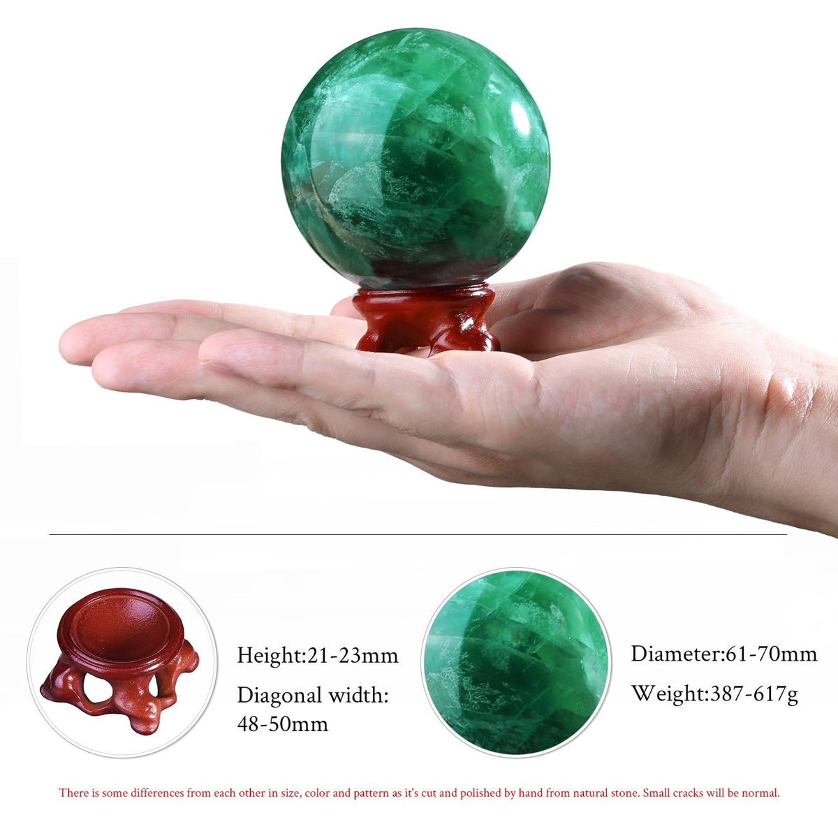 TUMBEELLUWA Fluorite Crystal Ball with Stand for Fortune Teller Witchcraft Divination, Decorative Gemstone Sphere for Home Decor, 61-70 mm