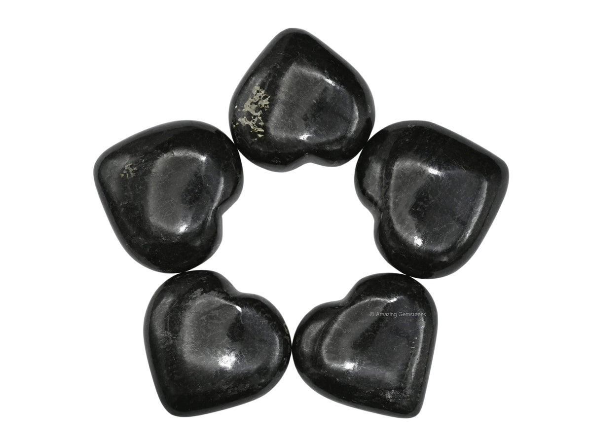 Nuummite Crystal Heart Palm Stone - Pocket Massage Worry Stone for Natural Body Chakra Balancing, Reiki Healing and Crystal Grid