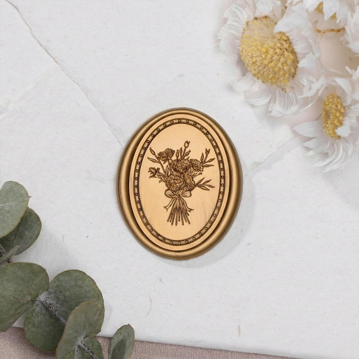 UNIQOOO Wax Seal Stickers -Vintage Photo Frame Floral Bouquet Wedding Invitation Envelope Seal Stickers, 50 Pcs Self-Adhesive Antique Gold Stickers, Perfect for Invitation, Christmas, Gift Wrapping
