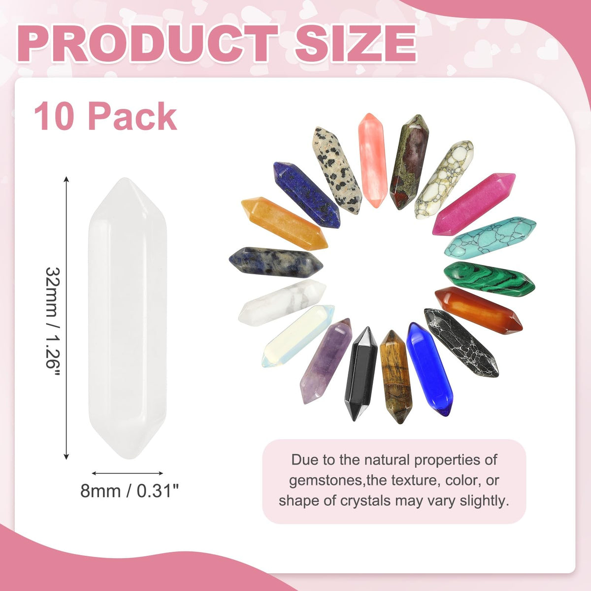 MECCANIXITY 10 Pack Clear White Quartz Crystals, Polished Crystals Bulk Hexagonal Shaped Meditation Gemstone for Jewelry Making Energy Balance Accessories Gifts