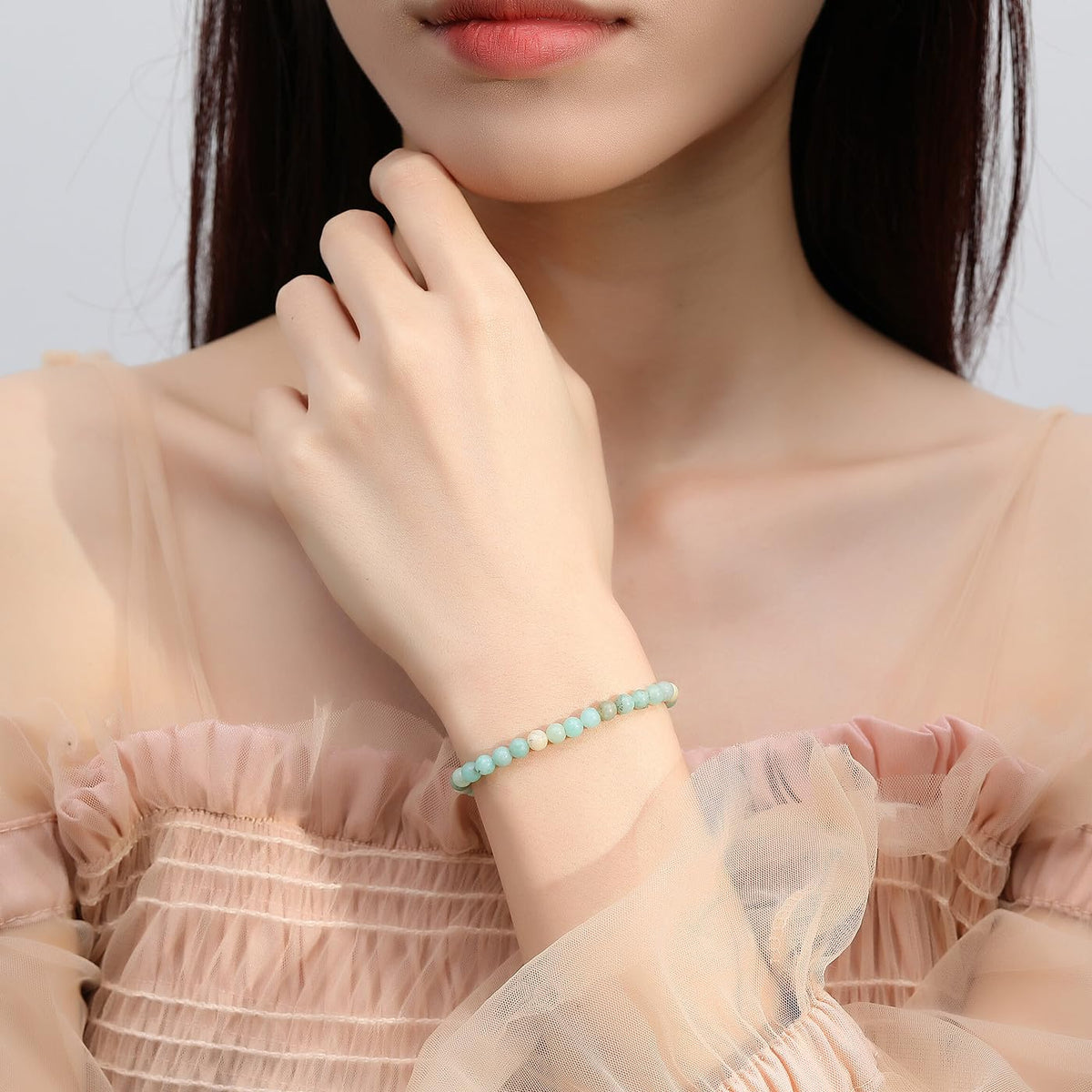 MAIBAOTA Amazonite Bracelet for Women, 4 mm Natural Stone Bracelets