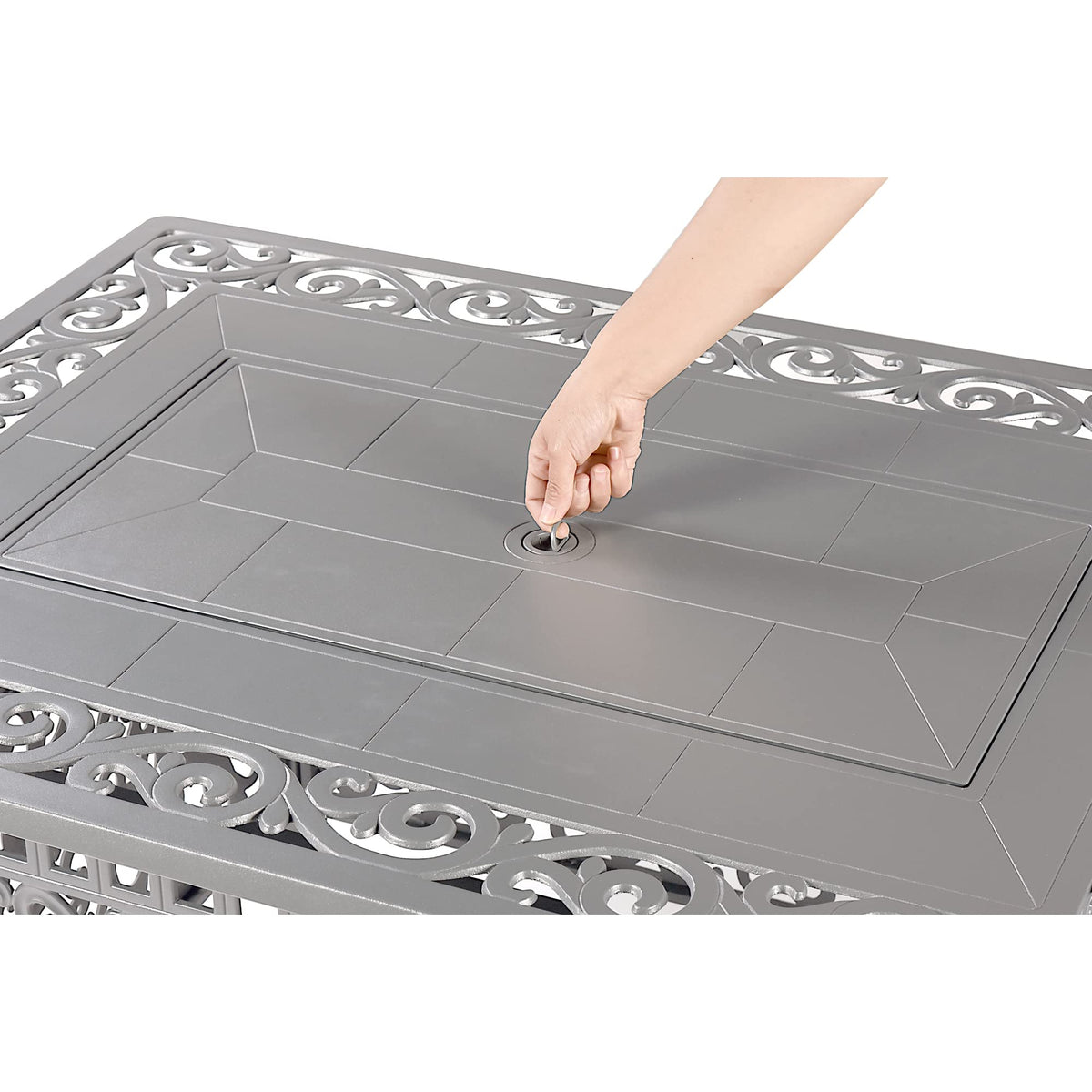 Oakland Living Rectangular 48 in. x 36 in. Aluminum Propane Fire Pit Table, Glass Beads, Two Covers, Lid, 57,000 BTUs in Grey Finish