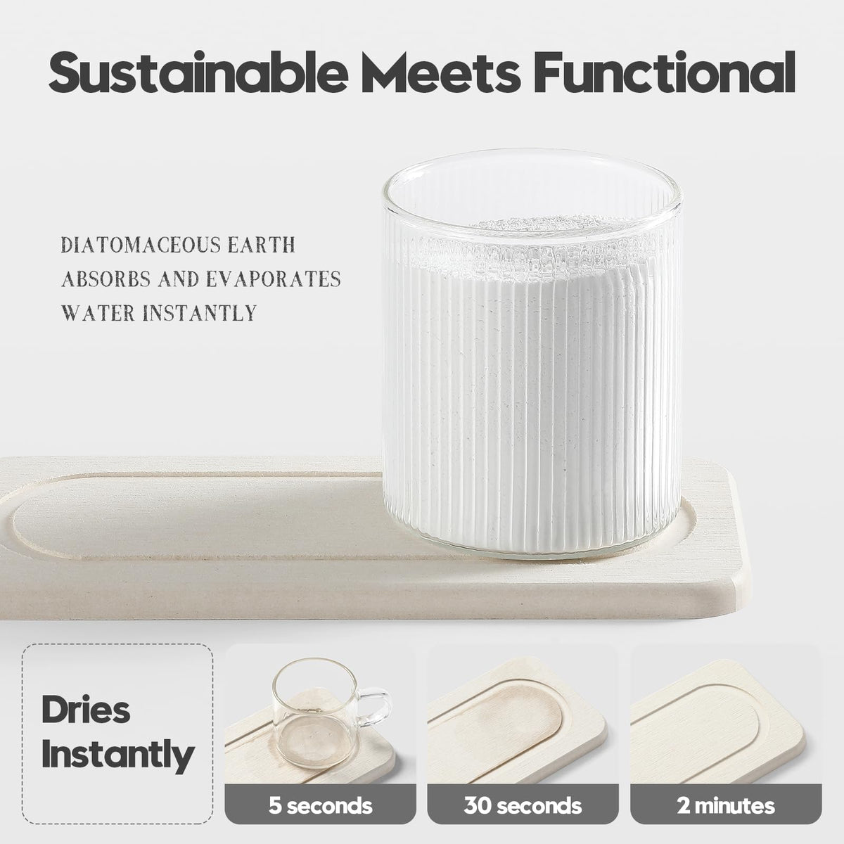 2Pack Diatomite Stone Sink Tray, Water Absorbing Faucet Mat for Kitchen & Bathroom Counter, Quick Dry Decorative Soap Dish Makeup Vanity Caddy,Dispenser Sponge Holder Organizer, Beige-8"x 3.8"
