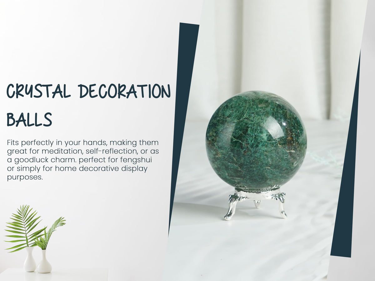 Crocon 35mm Green Aventurine Stone Sphere Ball with Metal Stand 1400+ Carats Gemstone Ball Healing Sphere Sculpture Figurine for Fengshui Divination Home Decoration Photography Crystal Sphere