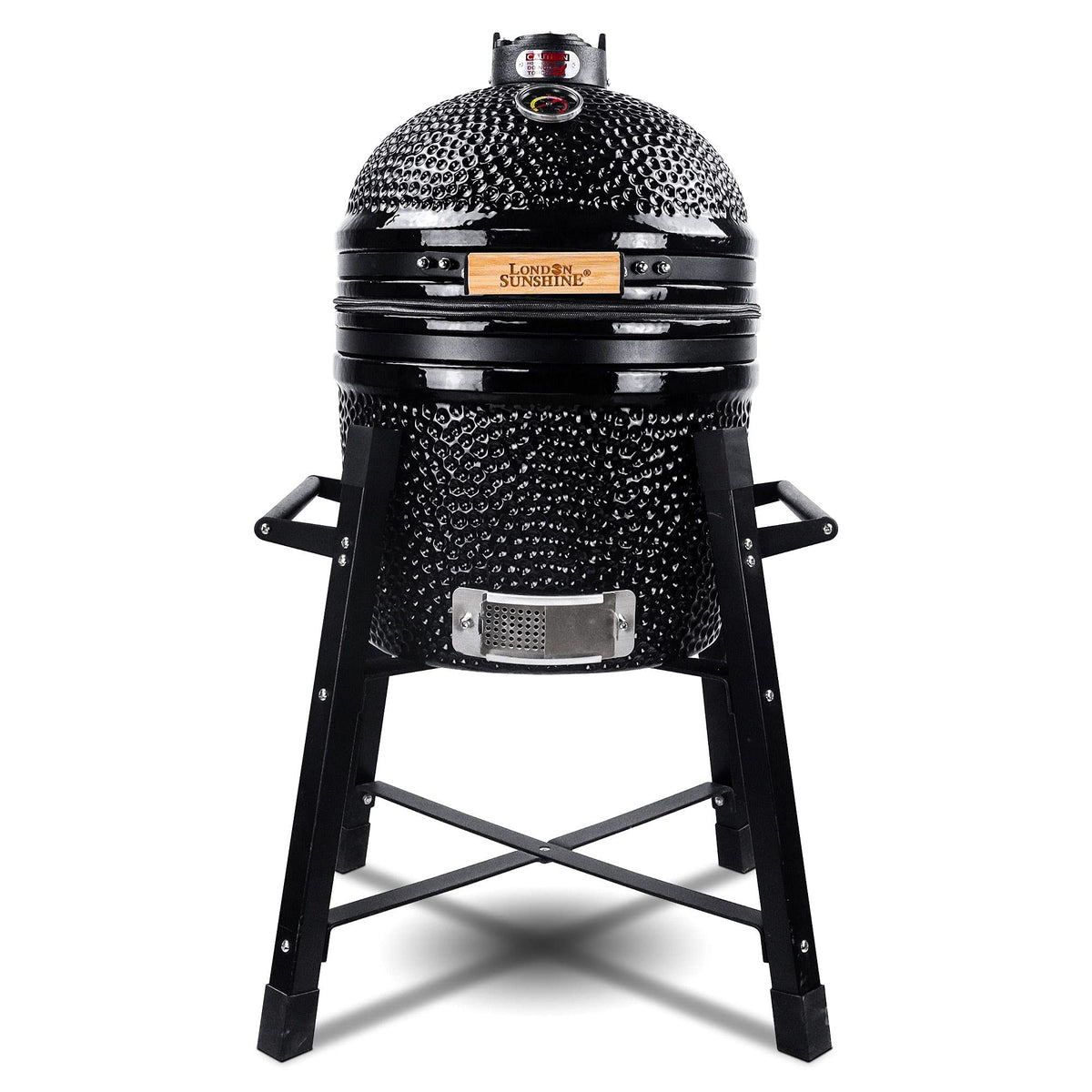 London Sunshine Ceramic Kamado Charcoal BBQ Grill and Smoker, Stainless Steel Grates -15" Ceramic with Tall Stand (BLACK)