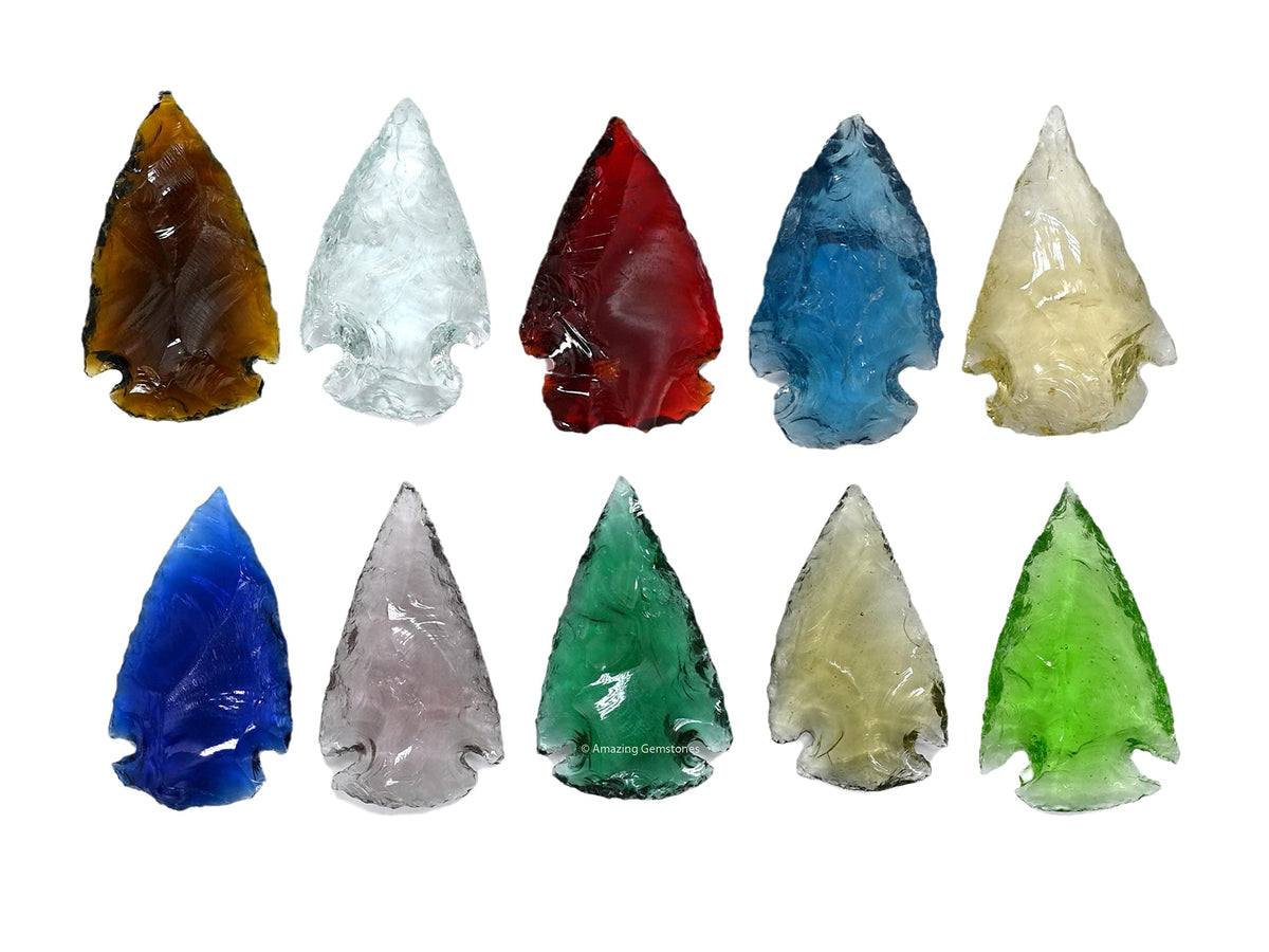 Amazing Gemstone 10 Pieces Mix Color Arrowhead, Crystal and Healing Stone Flint Rock Arrow Head - 1 to 1.5 Arrowheads for DIY Project Craft Point Jewelry Making