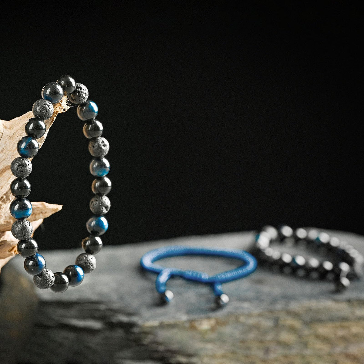 SAMXY Men Bead Bracelet - 8mm Blue Tiger Eye Black Obsidian & Lava Stone Beads - Natural Onyx & Crystal Healing Stones - Handmade Adjustable Protection Bracelet- Spiritual Jewelry Gift for Women men
