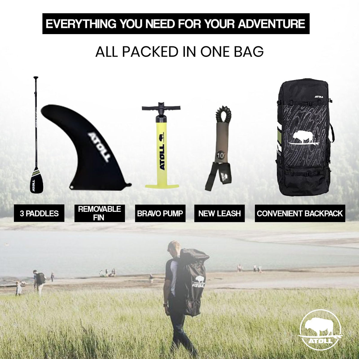 Atoll Inflatable Paddle Board with Premium SUP Stand Up Paddle Board Accessories & Back Pack, Non-Slip Comfort Deck for Unisex Adult - 11ft (Army Green)