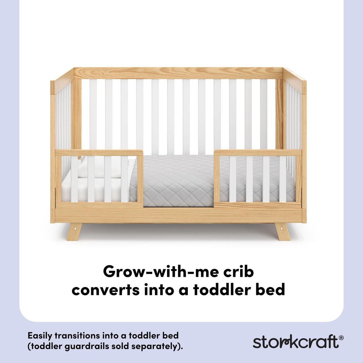 Storkcraft Beckett 3-in-1 Convertible Crib – GREENGUARD Gold Certified, Fits Standard Crib Mattress, Converts to Toddler Bed and Daybed, 4 Mattress Heights, Grow-with-Me Design (Natural and White)