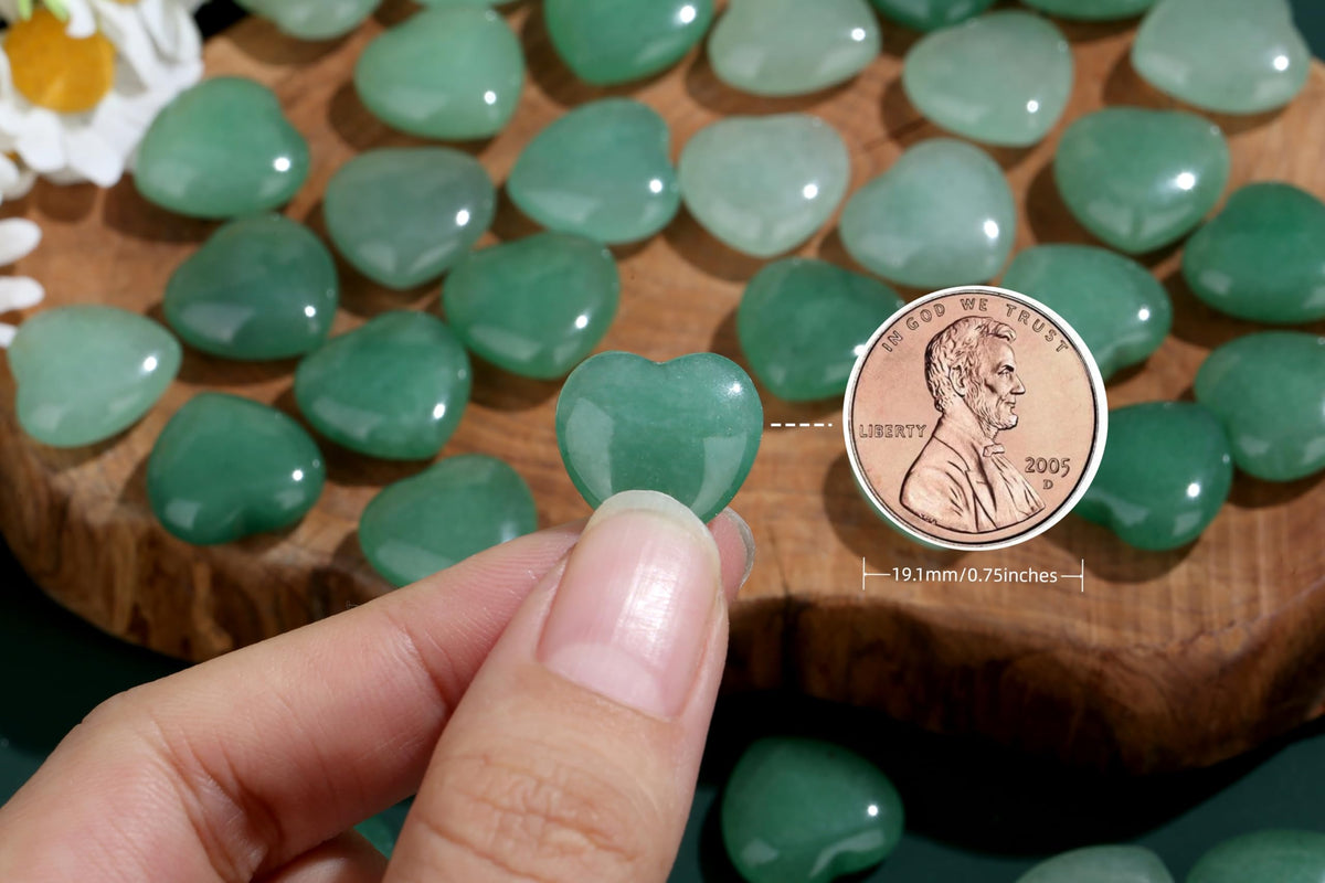 NUKAYAI 20PCS Green Aventrine Healing Crystals Stones Heart Love Shaped Polished Crystal Natural Cute Pocket Thumb Reiki Wholesale Set Balancing Meditation Mothers Day Bulk Gifts for Women