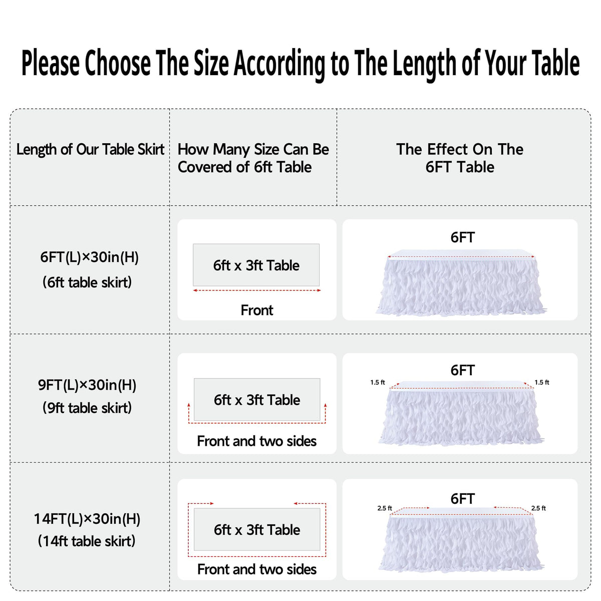 leegleri 72Inch White Tutu Table Skirt for Rectangle&Round Tables-Tulle Curly Willow Table Skirt Decorations, White Ruffle Tablecloth for Wedding Bridal Shower Birthday Party Decorations